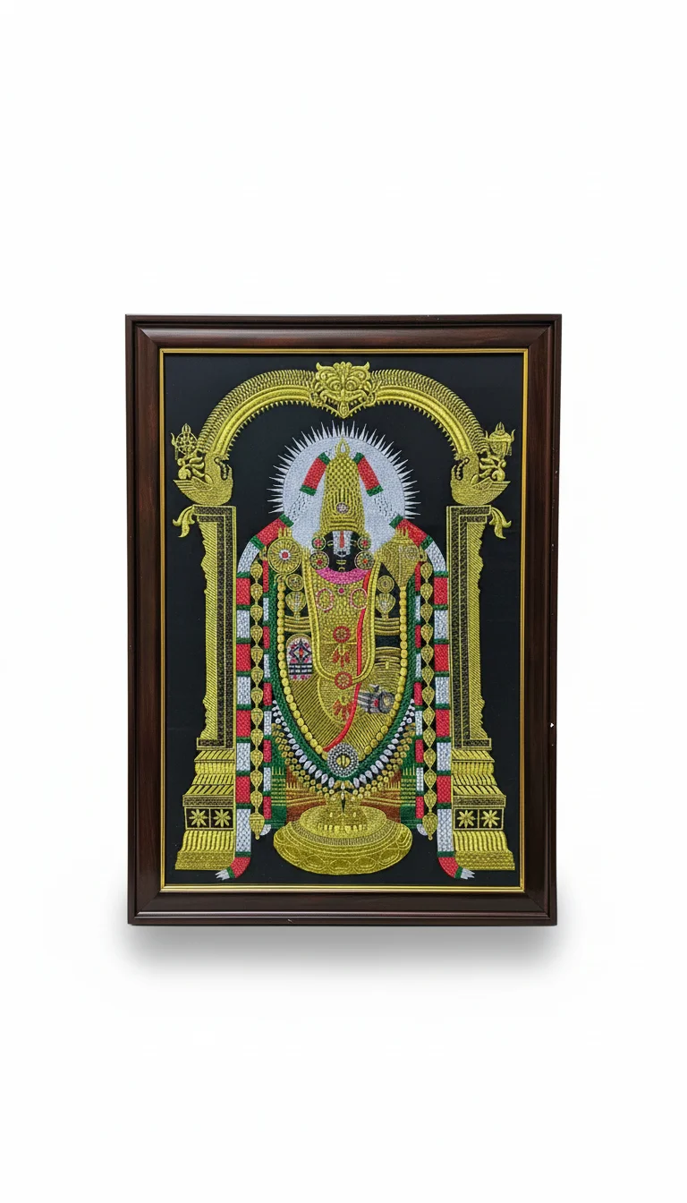 Lord Venkateswara Balaji Embroidered Framed Art