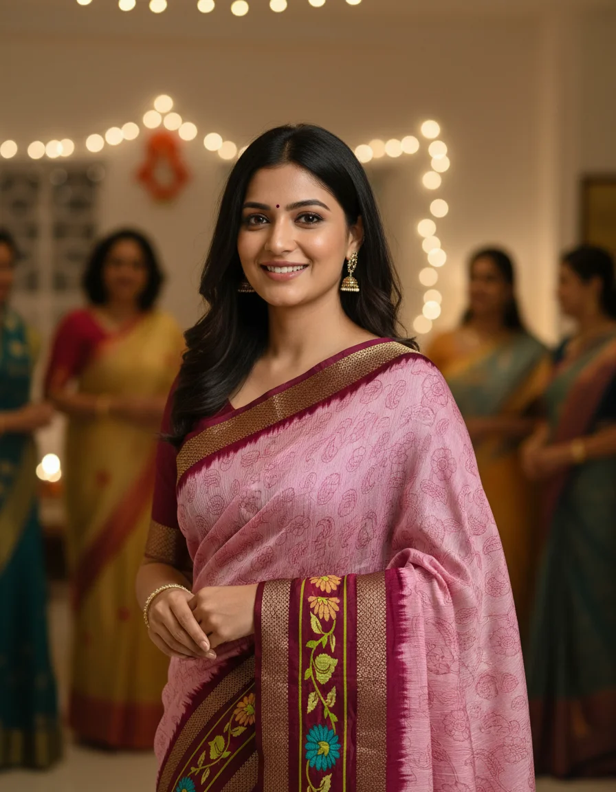 Dual Tone Blue Floral Saree with Zari Border 5