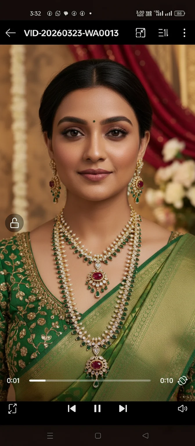 Gold Plated Ruby Emerald Pearl Long Haram and Choker Set thumbnail 2