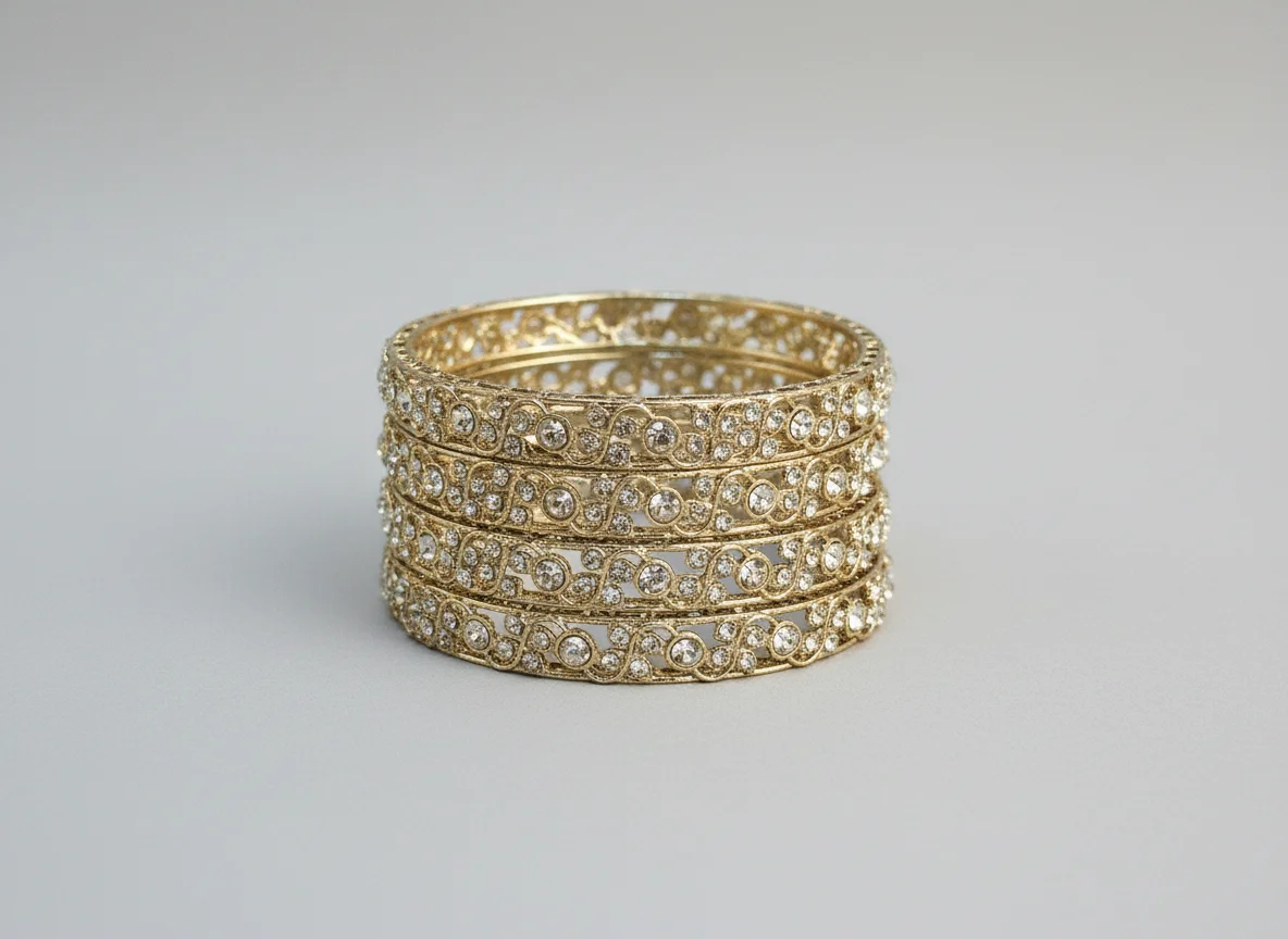 Gold Toned Stone Studded Bangles Set thumbnail 5