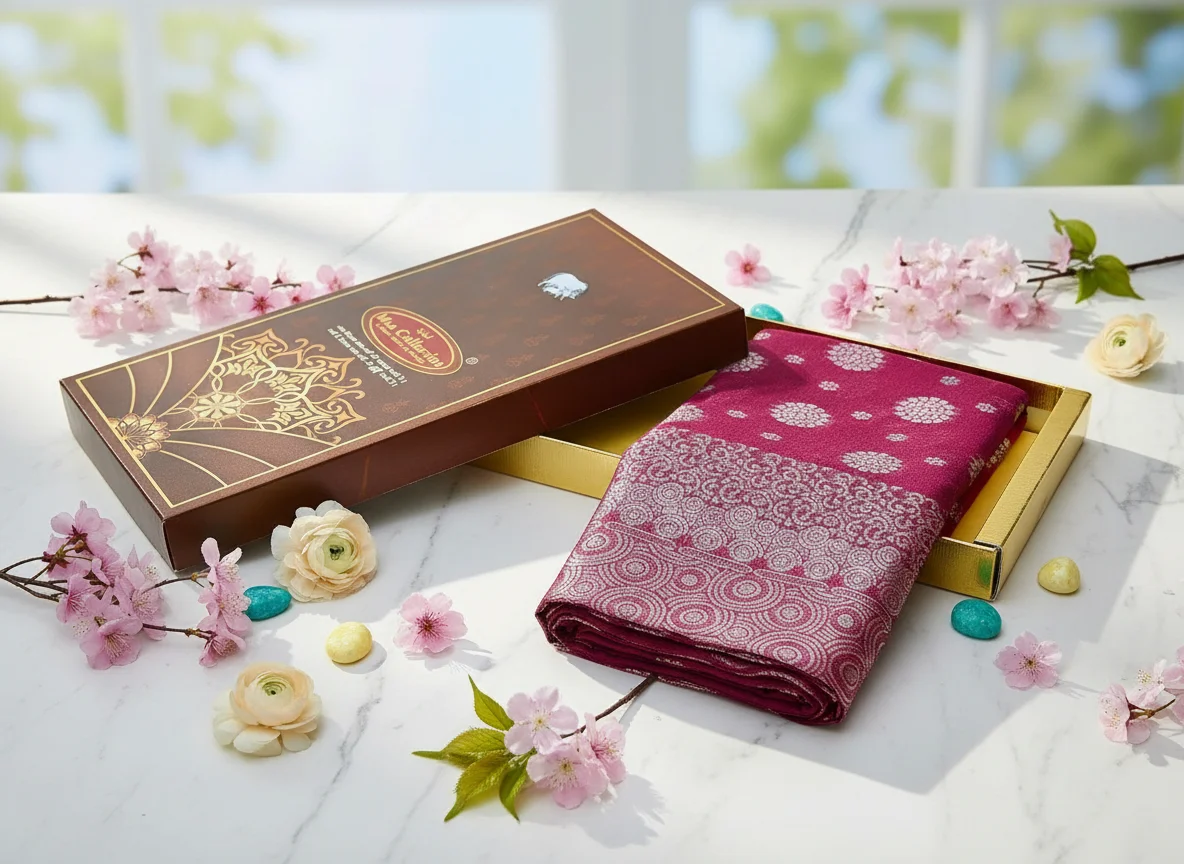 Maa Collection Maroon Silver Zari Woven Saree 6