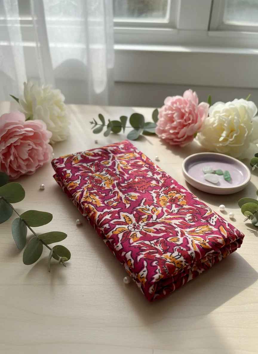 Bhagwati Fab Raju Cotton Red Orange Floral Printed Fabric Blouse Piece 1 Meter 1