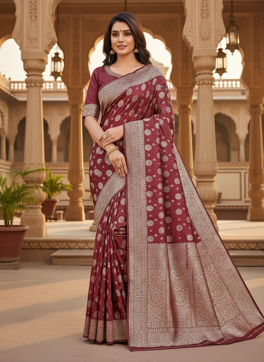 Maa Collection Maroon Silver Zari Woven Saree 8
