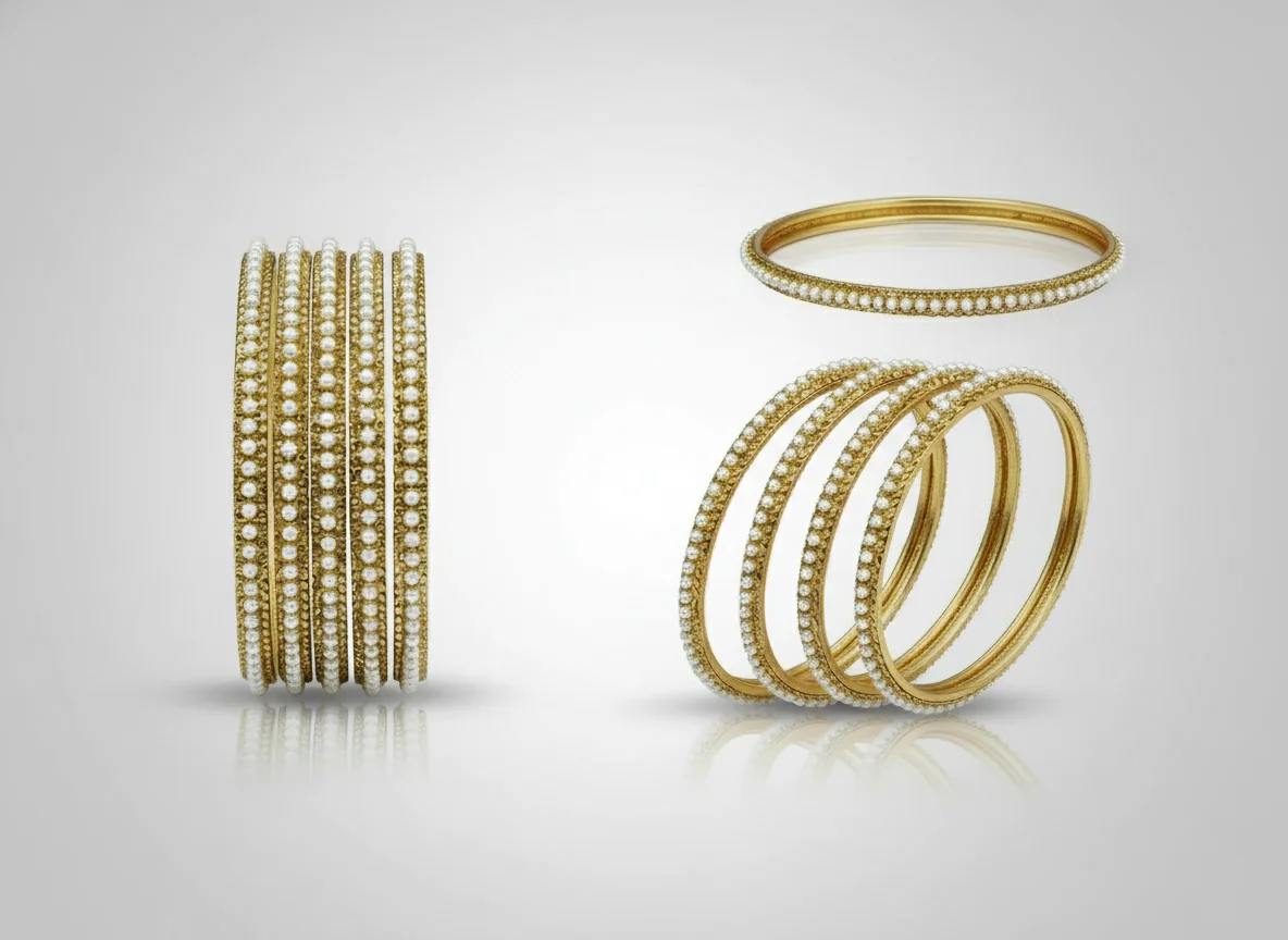 Gold Plated Pearl Beaded Bangle Set 5