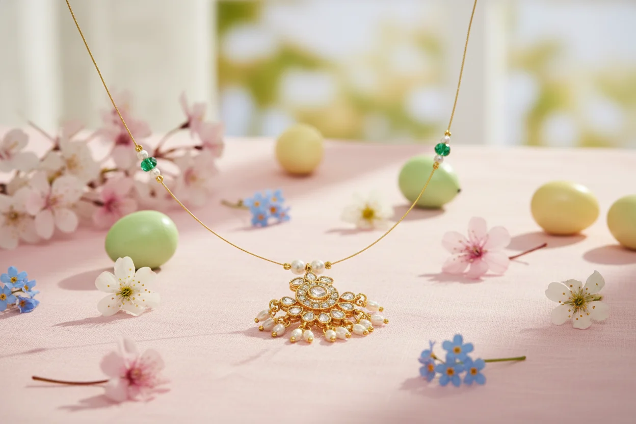 Gold Toned Kundan and Pearl Drop Necklace thumbnail 5