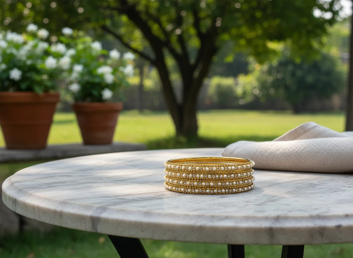 Gold Plated Pearl and Stone Bangle Set thumbnail 4