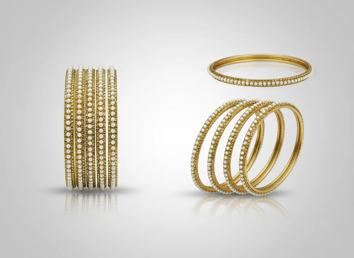 Gold Plated Pearl Beaded Bangle Set