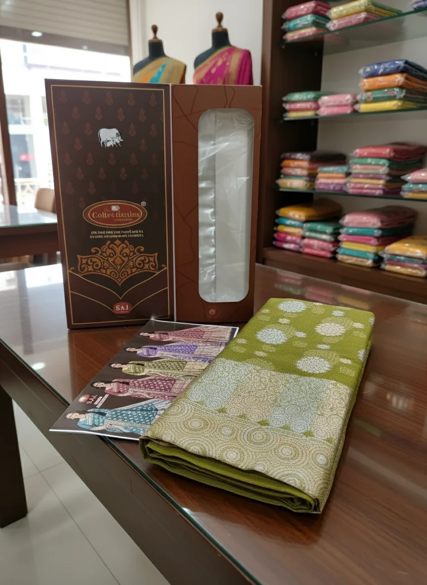 Olive Green Silk Blend Saree with Zari Weave thumbnail 5