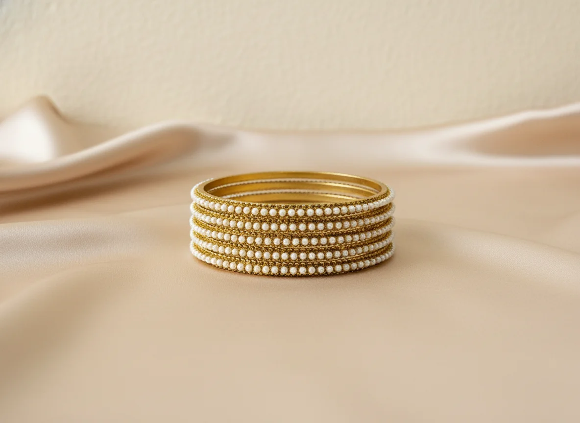 Gold Plated Pearl Beaded Bangle Set 2