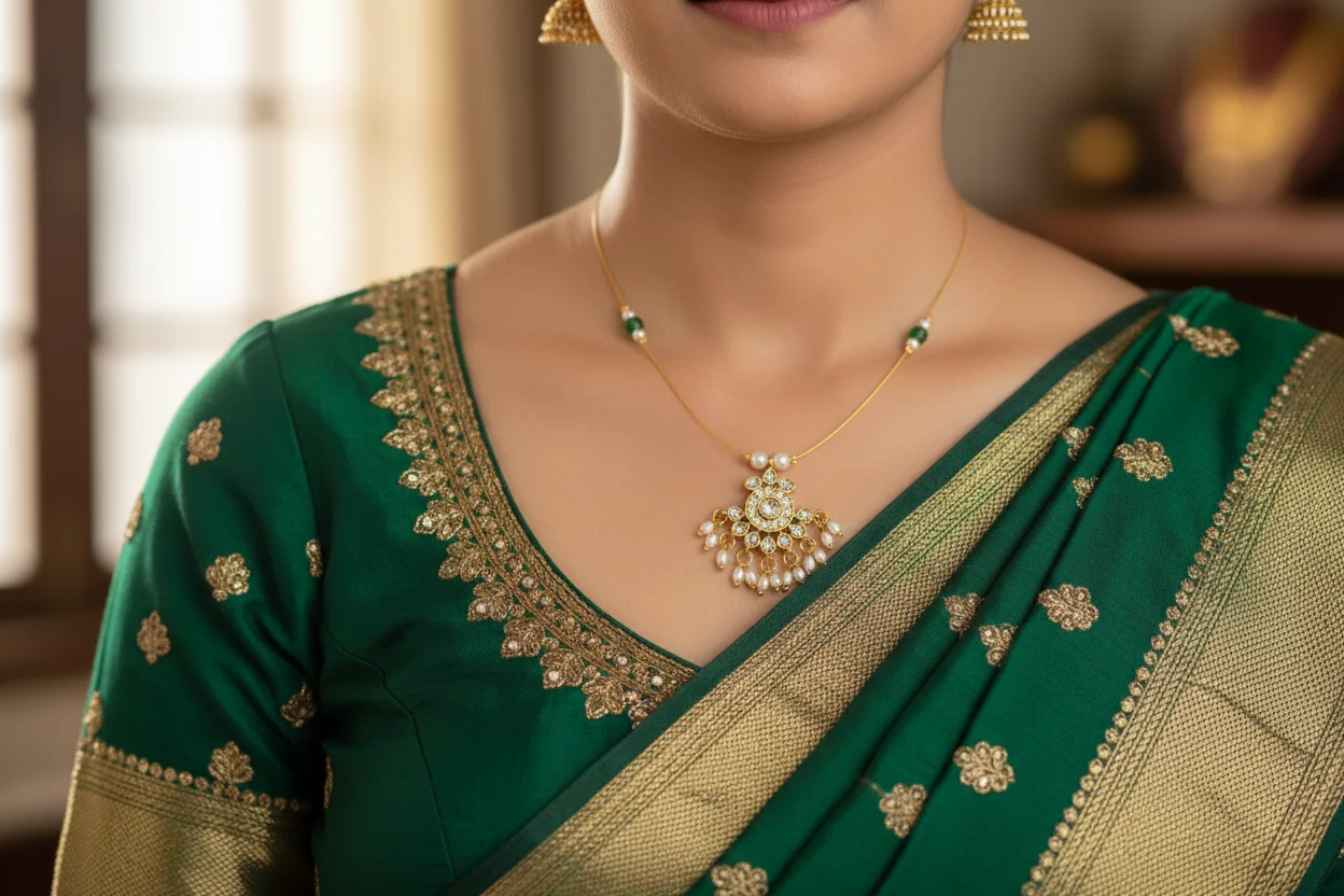 Gold Toned Kundan and Pearl Drop Necklace thumbnail 4