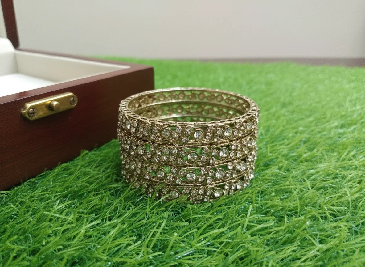 Gold Toned Stone Studded Bangles Set thumbnail 6