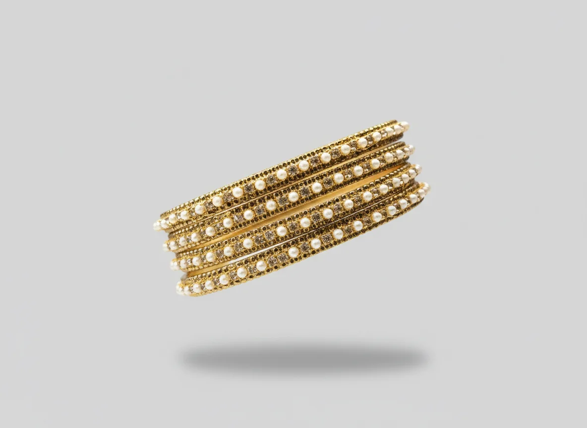 Gold Plated Pearl and Stone Bangle Set thumbnail 3