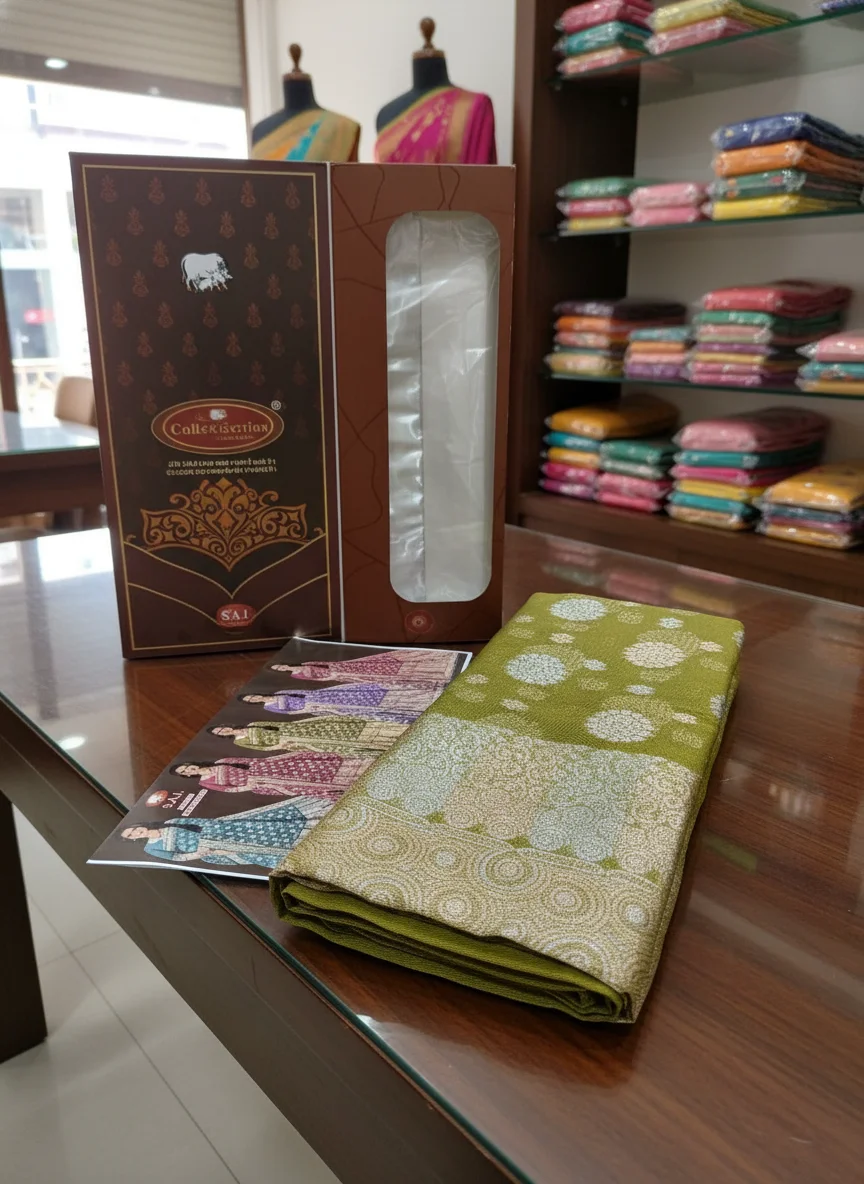 Olive Green Silk Blend Saree with Zari Weave 1