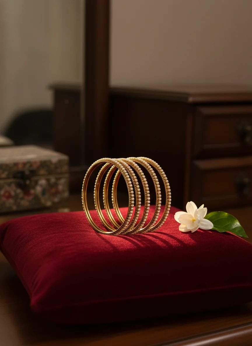 Gold Plated Pearl Beaded Bangle Set 4