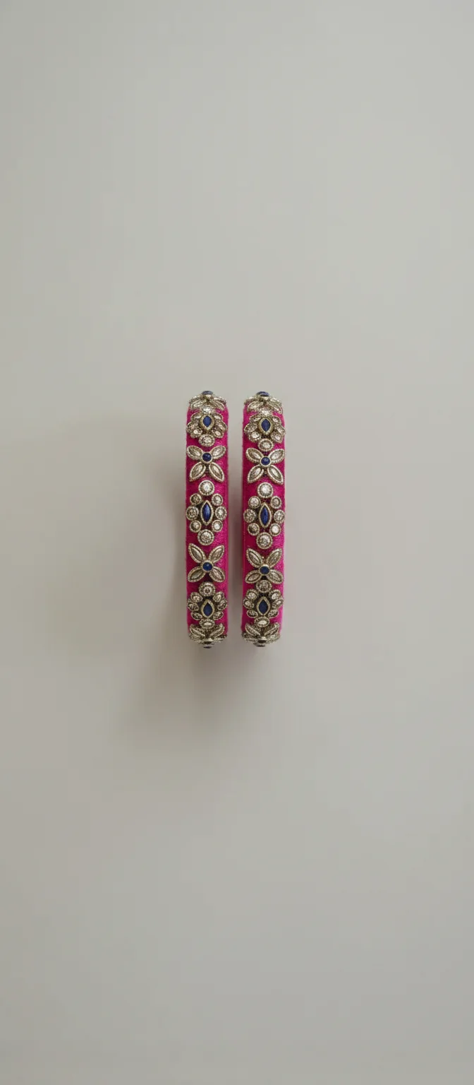 Pink Silk Thread Bangles with Kundan and Stone Work thumbnail 4