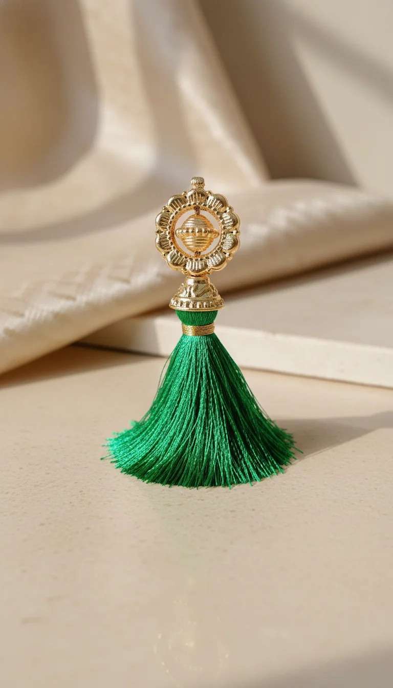 Pink and Green Silk Saree Tassels with Gold Caps thumbnail 4