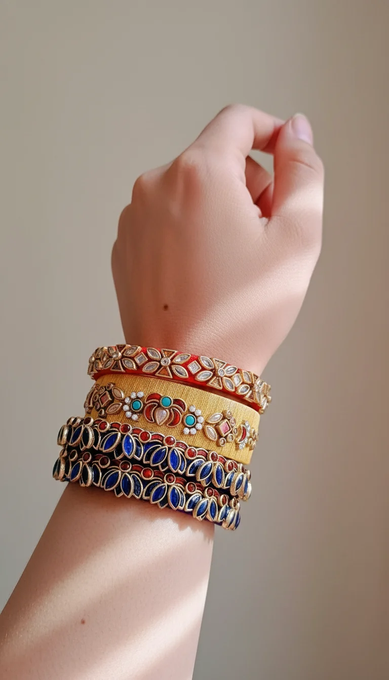 Traditional Kundan Stone Broad Bangles Set thumbnail 3