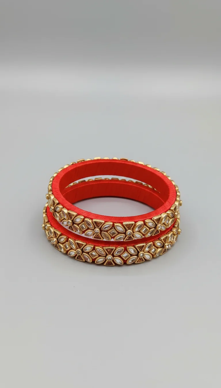 Red Kundan Stone Thread Bangles thumbnail 2