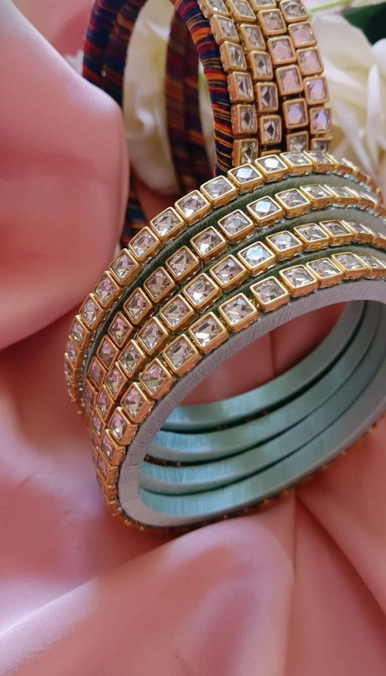 Kundan Stone Thread Wrapped Bangles thumbnail 2