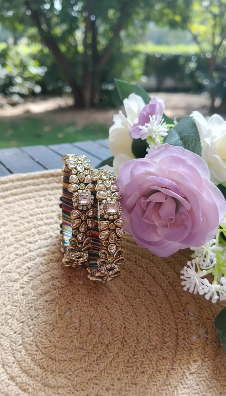 Rainbow Kundan Fusion Silk Thread Bangles thumbnail 3
