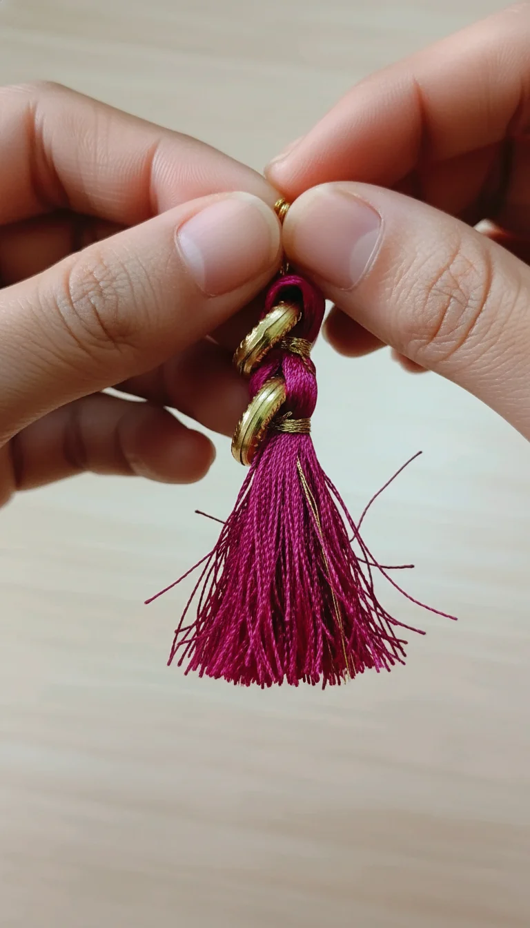 Fuchsia Silk Thread Tassel Earrings with Gold Rings thumbnail 2