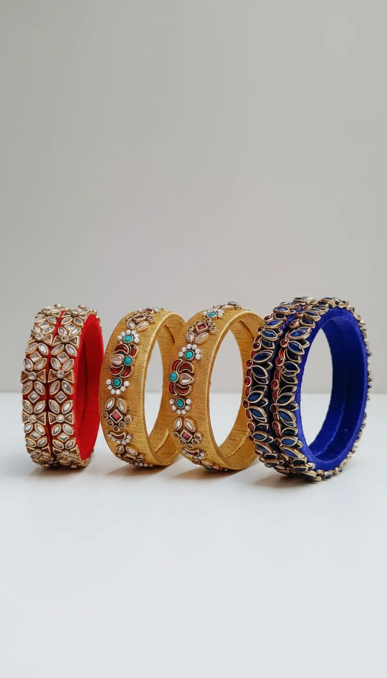 Traditional Kundan Stone Broad Bangles Set thumbnail 4