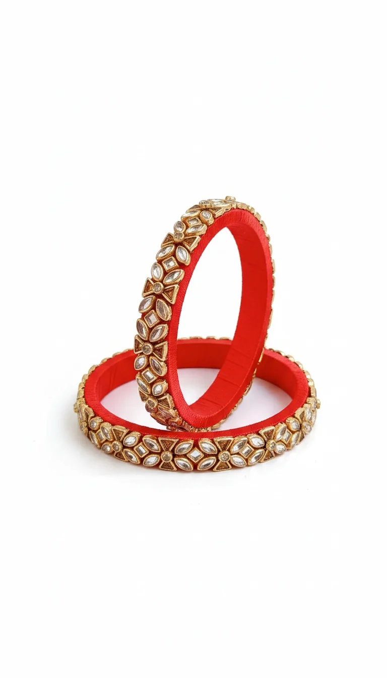 Red Kundan Stone Thread Bangles