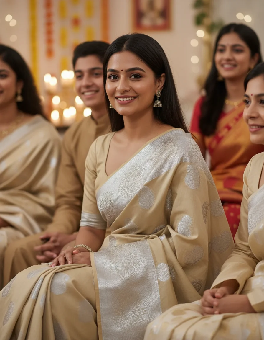 Beautiful chanderi cotton sarees alover silver zari weaving butti , border&pallu with blouse 4