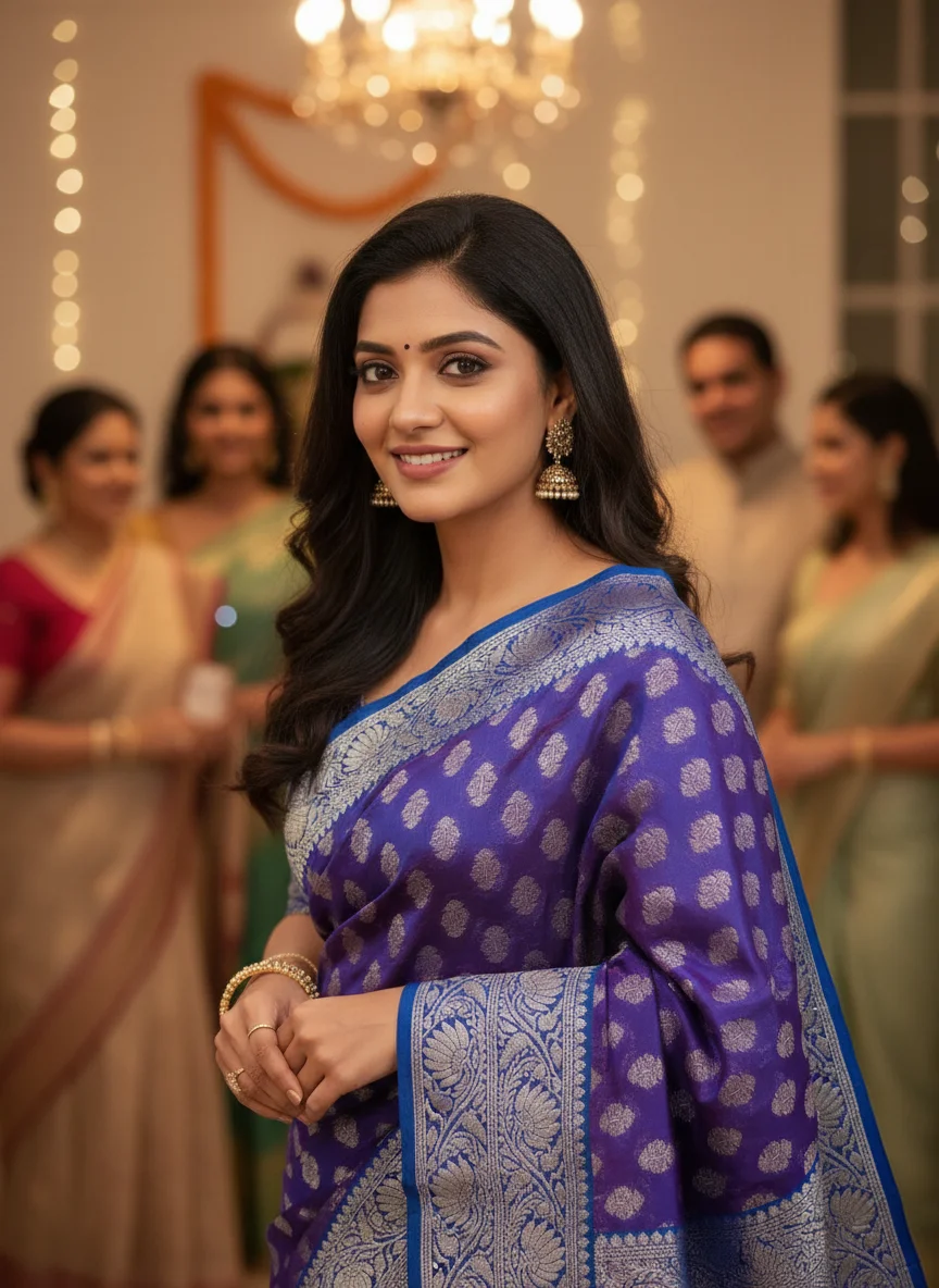 Purple Semi Darmavaram Pattu Saree with Silver Zari Weaving