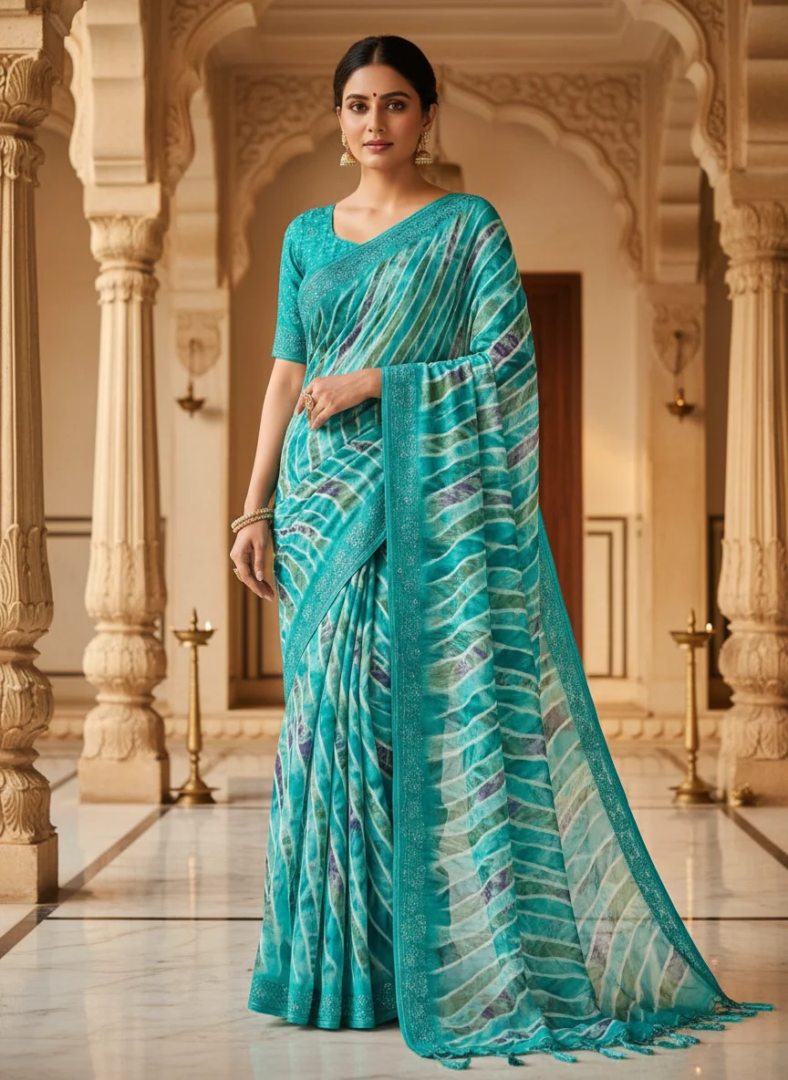 Zara Inspired Leheriya Pattern Saree 2