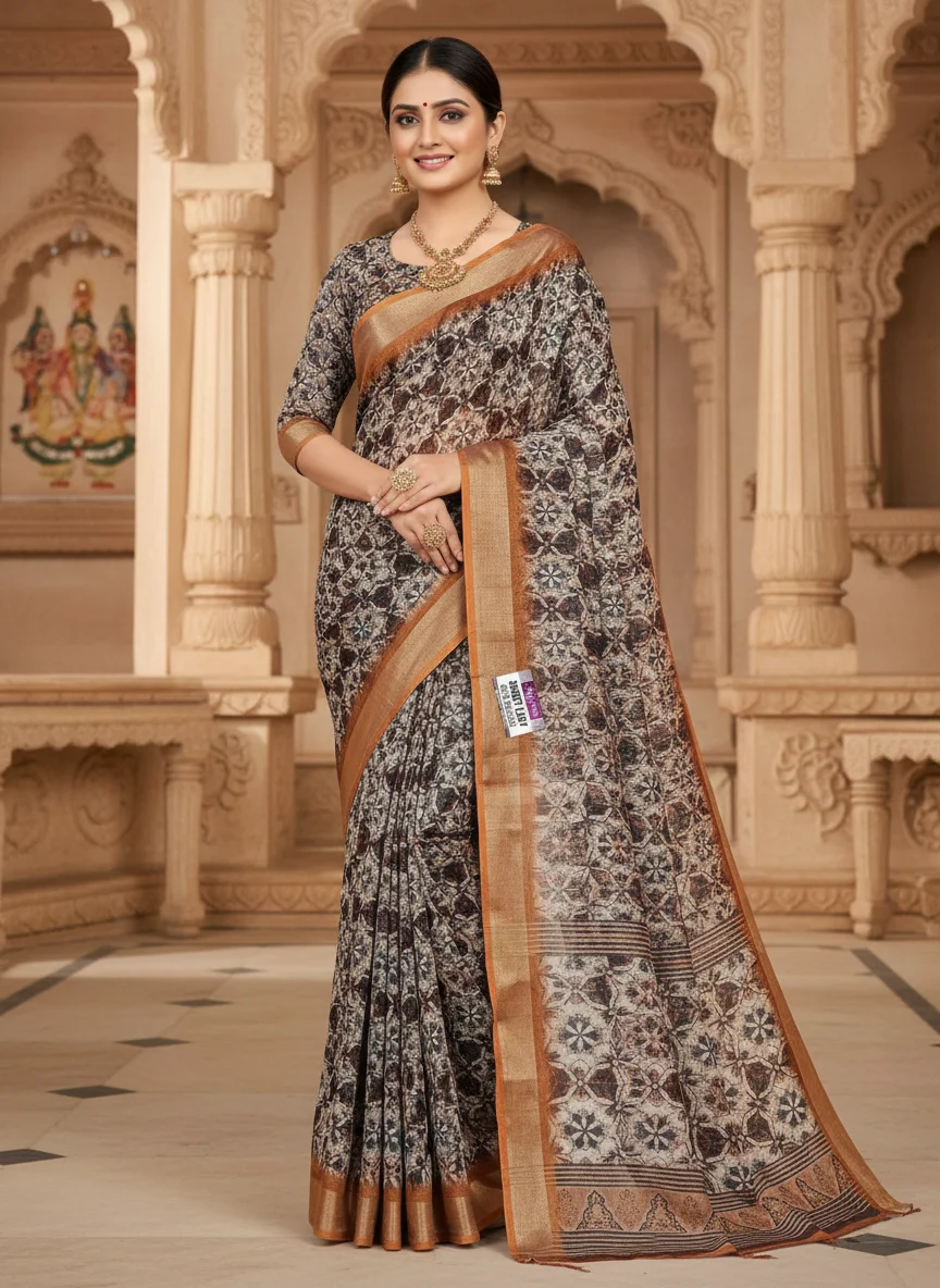 Aapjoori Sweet Lady Geometric Print Saree with Blouse 2