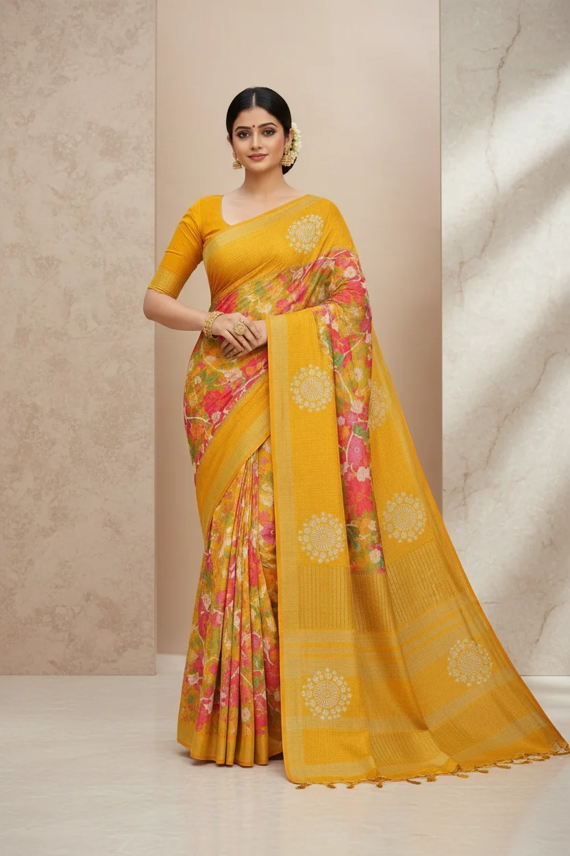 Crepe Silk Center Design Saree thumbnail 5