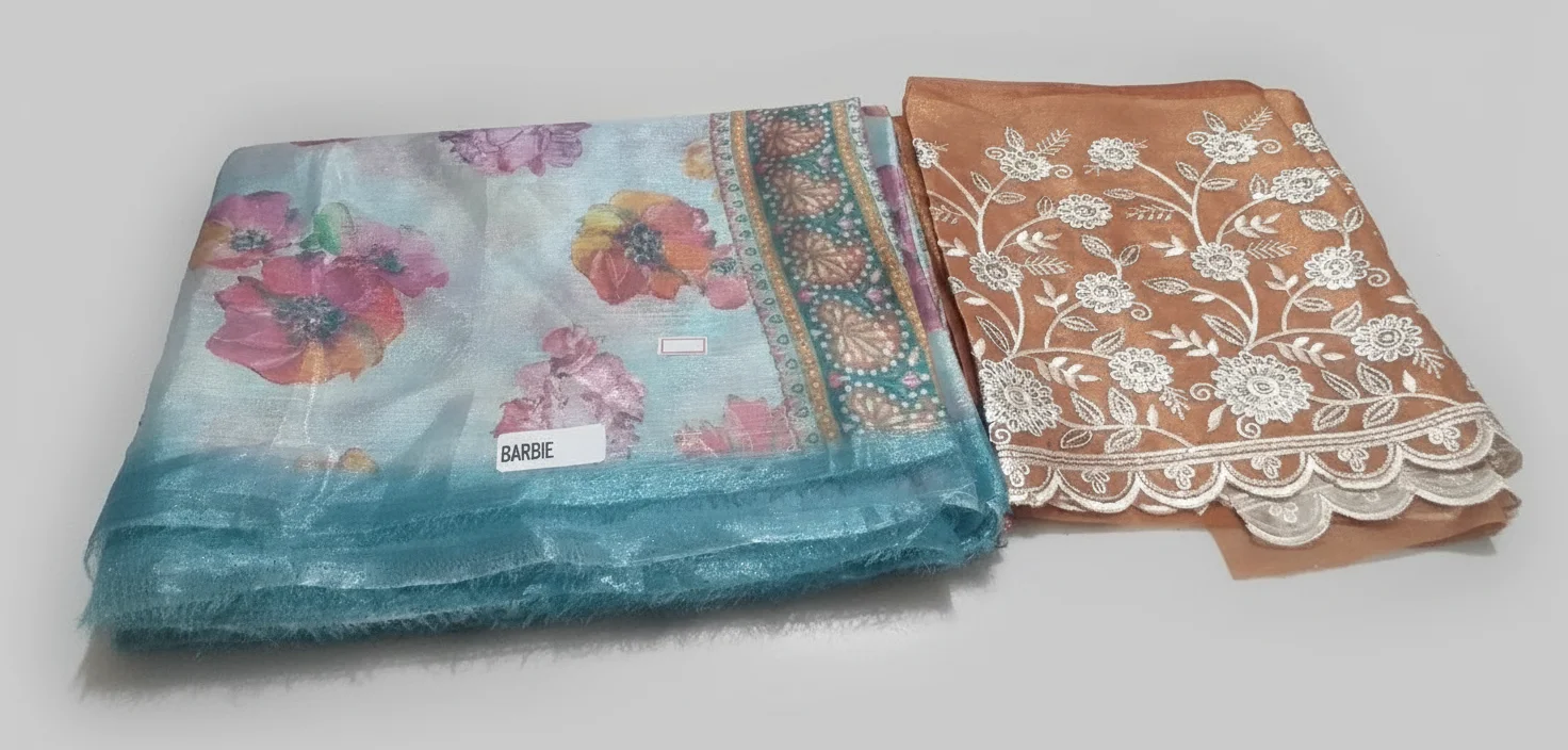 Barbie Light Blue Floral  organza Fancy Saree with Embroidered Blouse 2