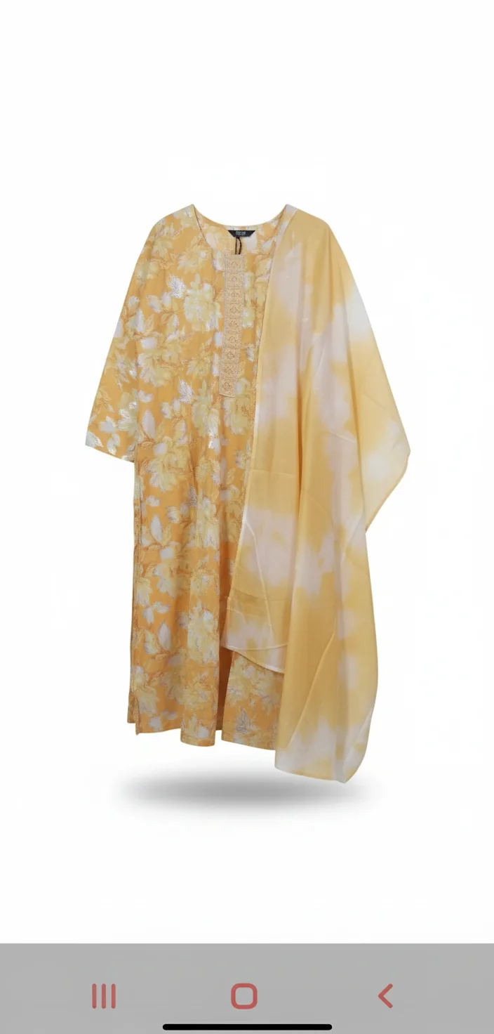 Yellow Floral Printed Kurta with Dupatta
