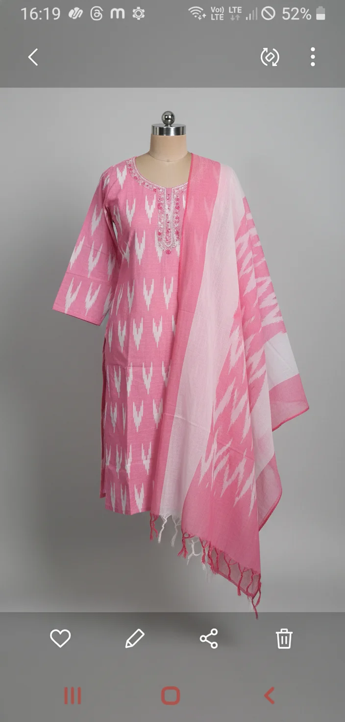 Pink Ikat Print Kurta Set with Dupatta 1