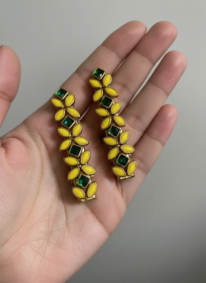 Gold Toned Yellow and Green Stone Hair Clips thumbnail 2