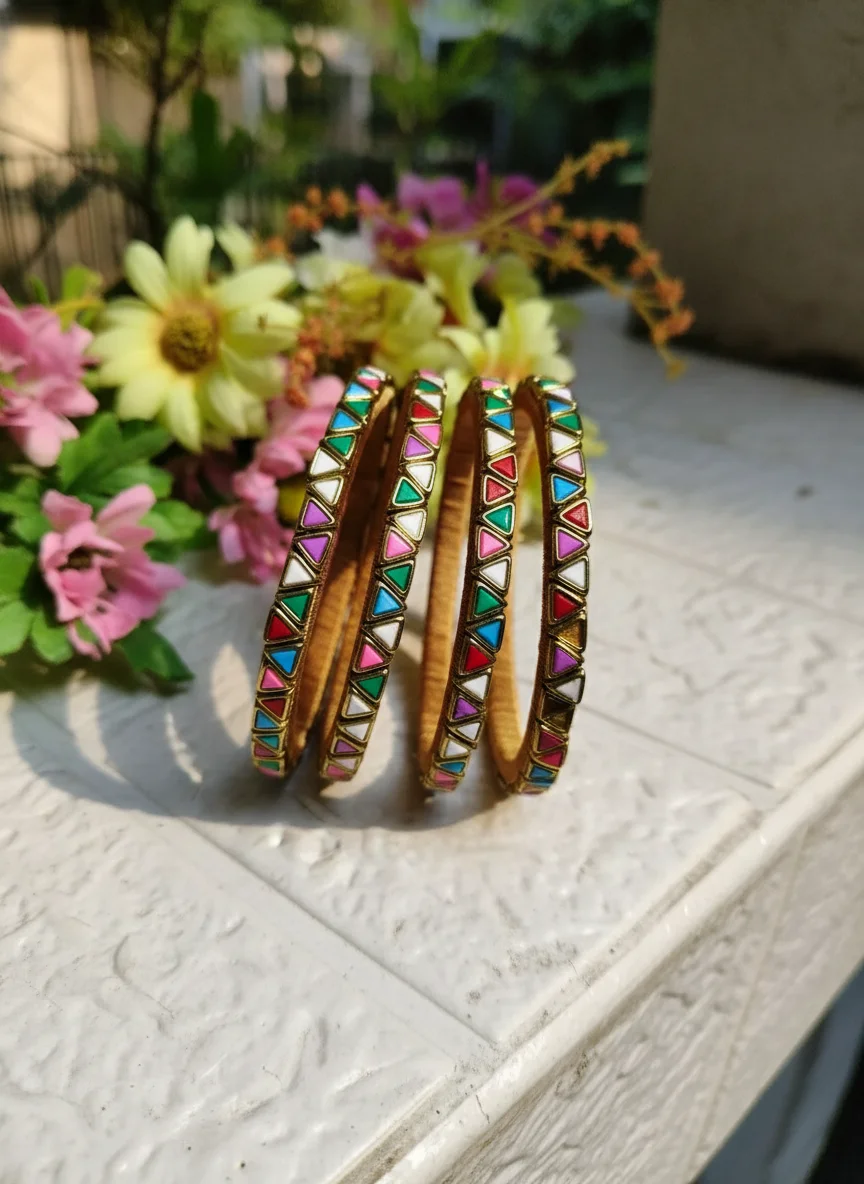 Multicolor Geometric Enamel Bangles thumbnail 3