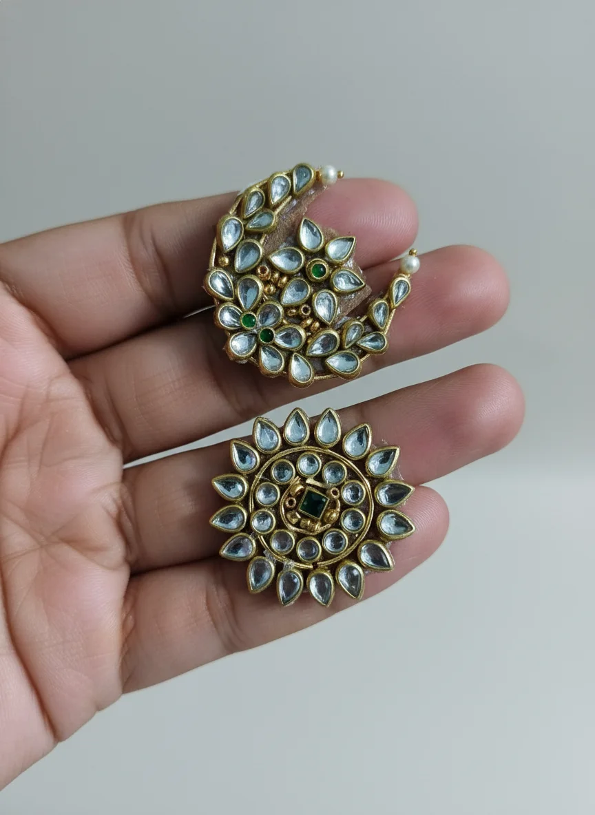 Kundan Stone Crescent and Floral Hair Clips thumbnail 3