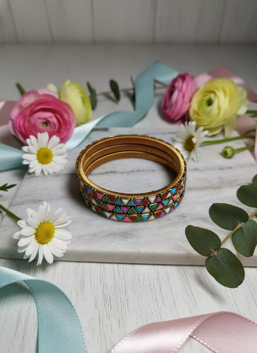 Multicolor Geometric Enamel Bangles thumbnail 4