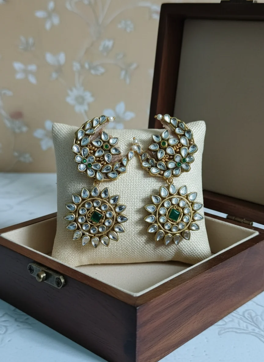 Kundan Stone Crescent and Floral Hair Clips thumbnail 2