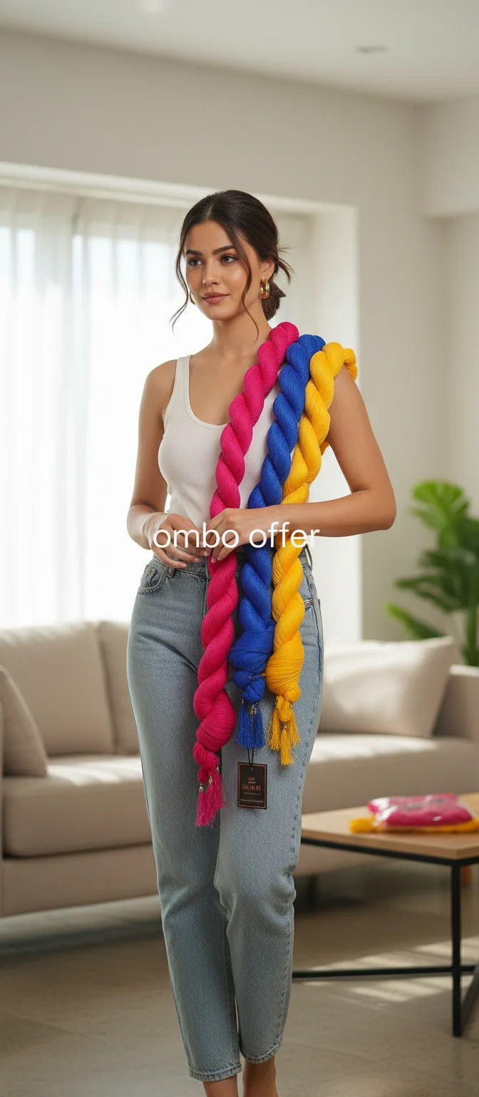 Vibrant Pink Blue Yellow Dupatta Combo Set thumbnail 1