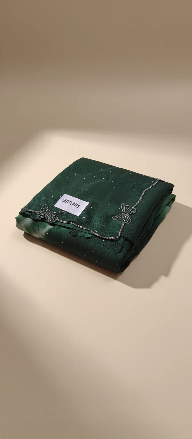 Dark Green Butterfly Motif Saree with Swarovski Stone Work 2