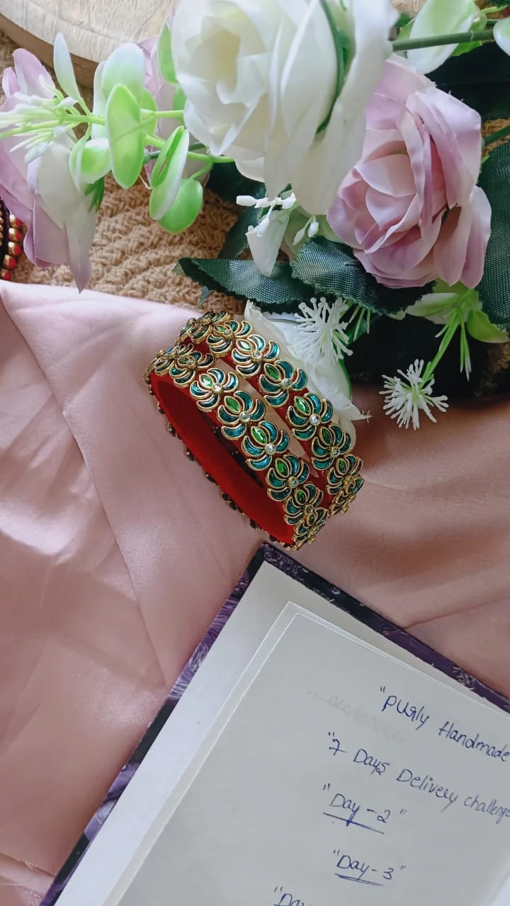 Ruby Red Peacock Blossom Silk Thread Bangles