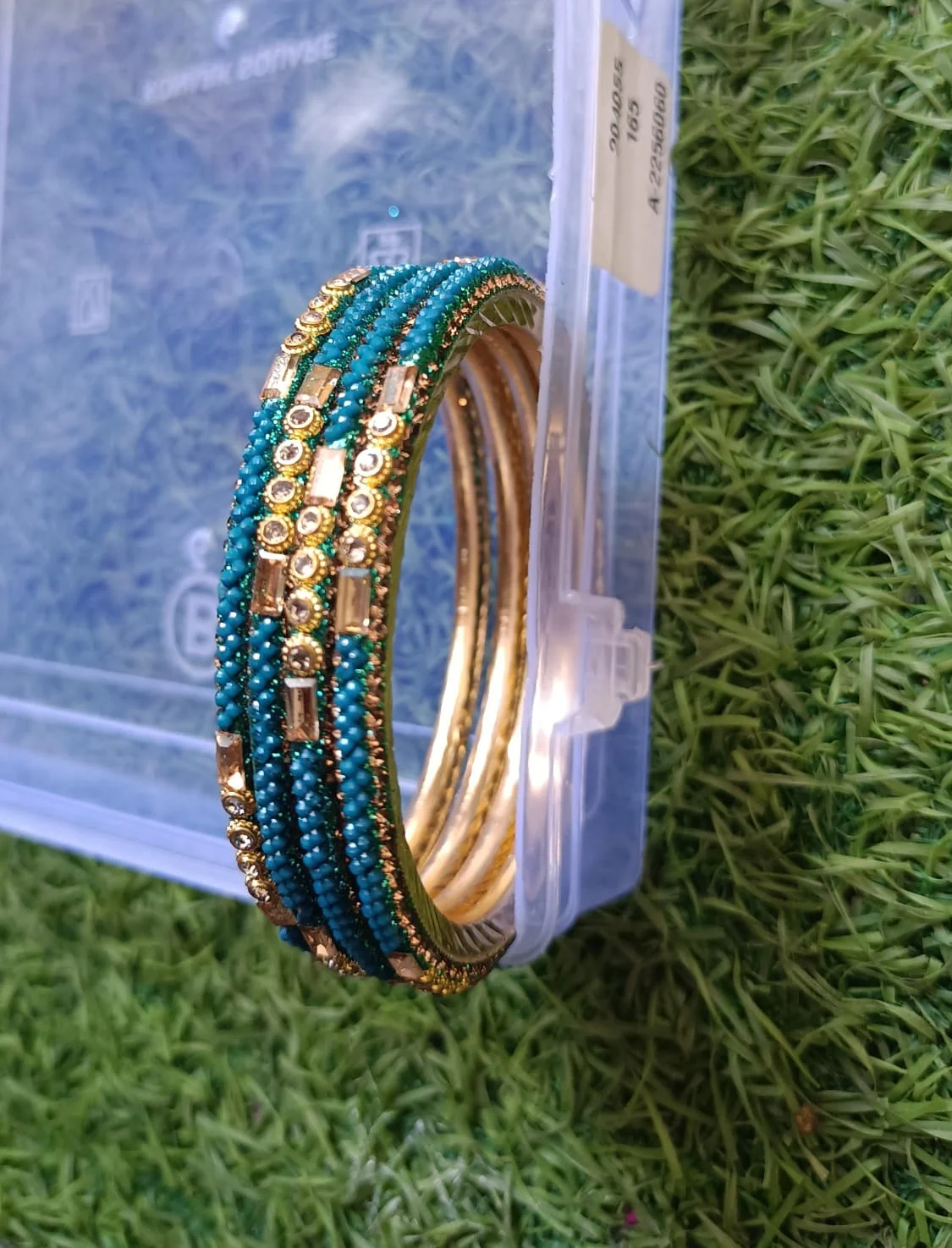 “Latest Hyderabad Charminar Rama Green & Gold Stone Bangles Set”