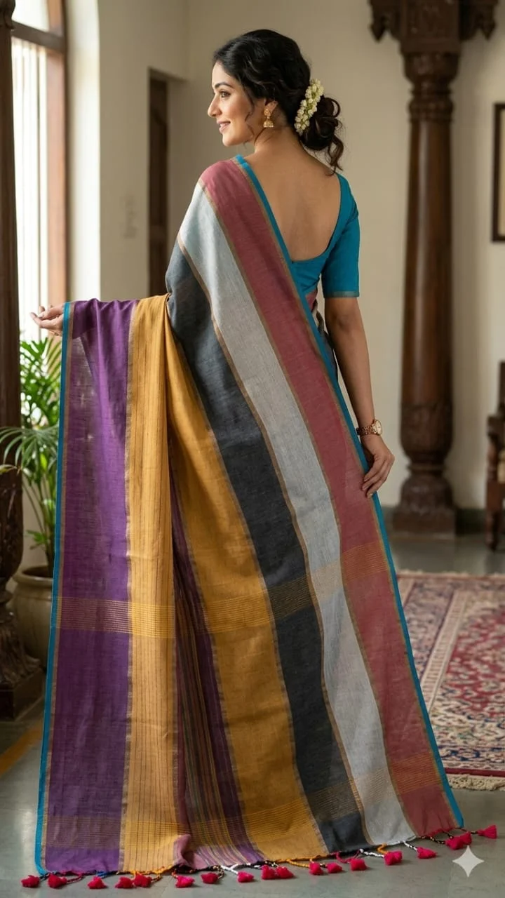 Malti colour kadhi cotton sarees,
Which is very comfortable and light weight super quality sarees 1