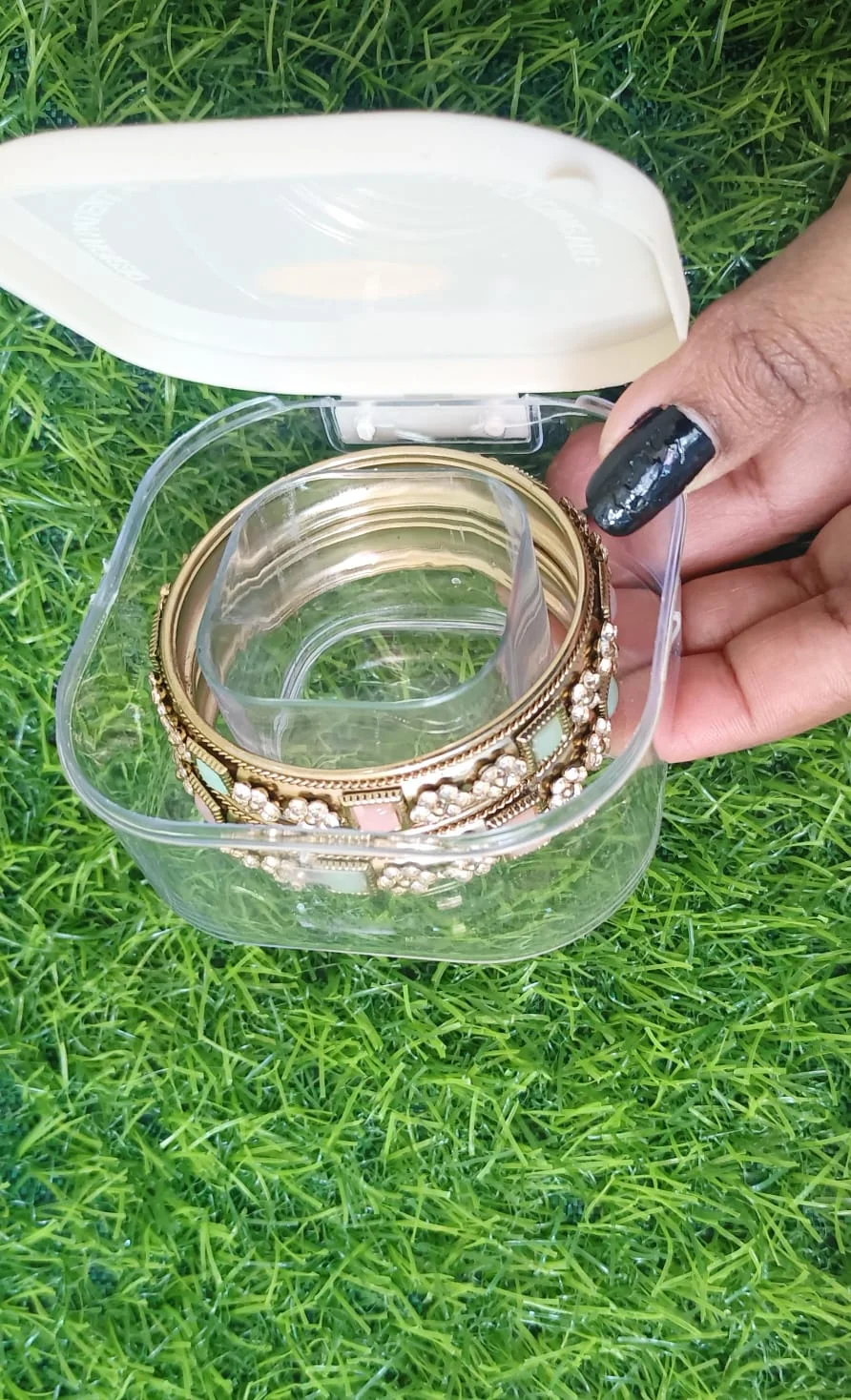 Designer Stone Work Gold Finish Bangles Set with box 2