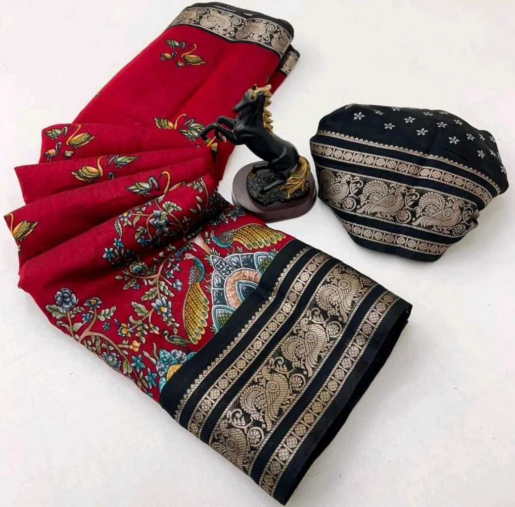 Viscose Silk Kalamkari Print Sarees thumbnail 2