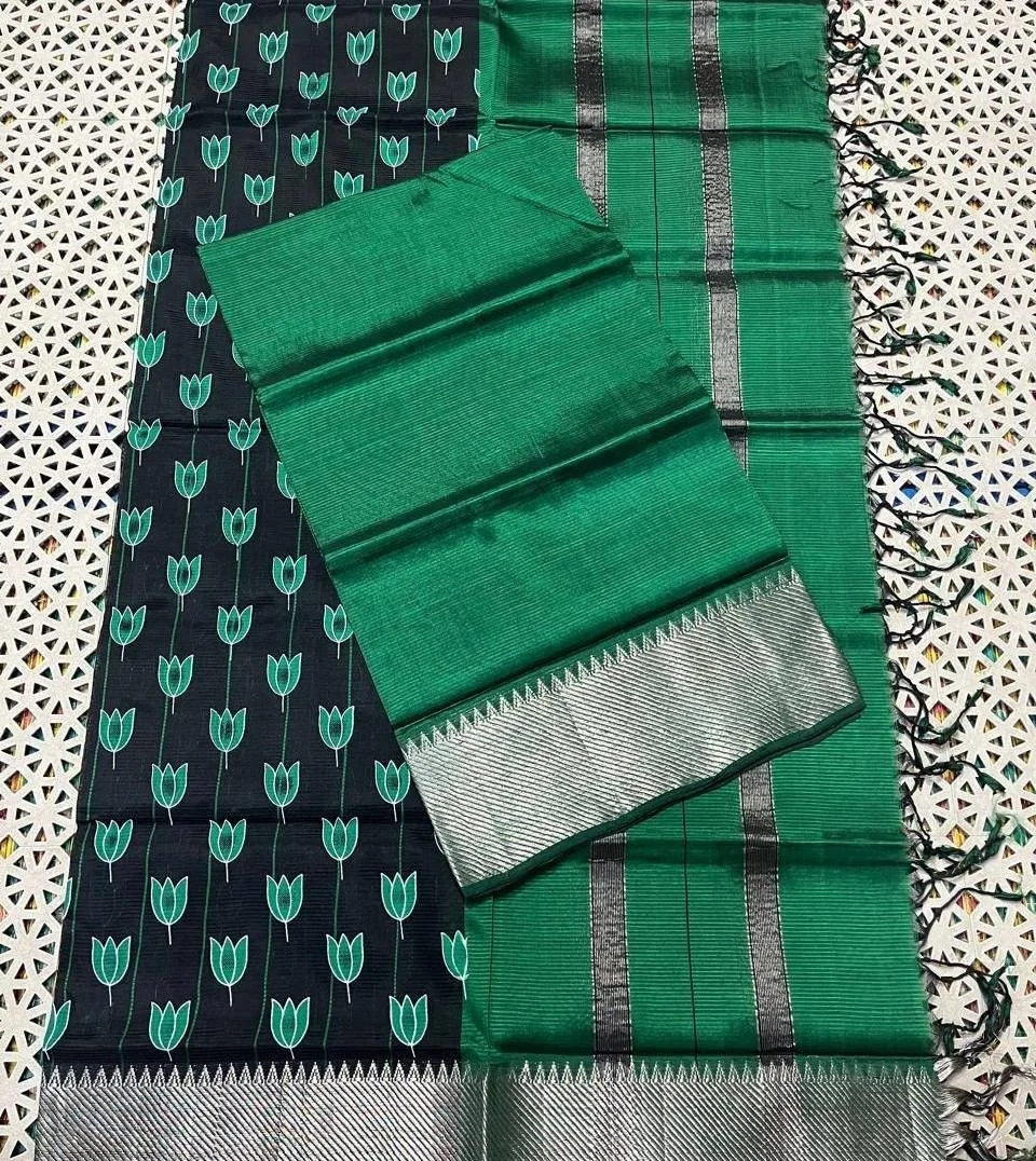 Mangalagiri Pattu Dress Materials Top And Dupatta 1