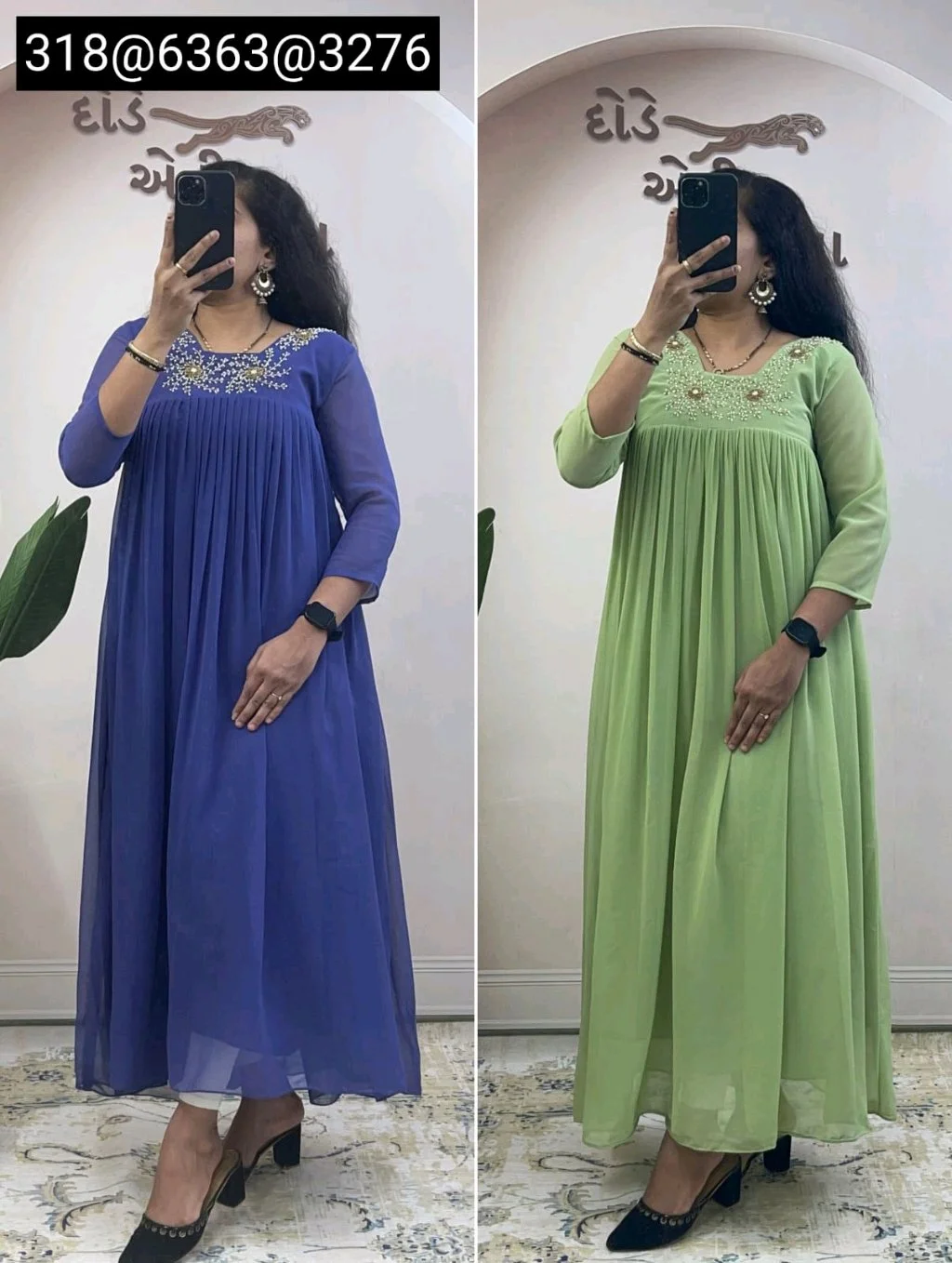 Embroidered Pleated Georgette Kurti thumbnail 9