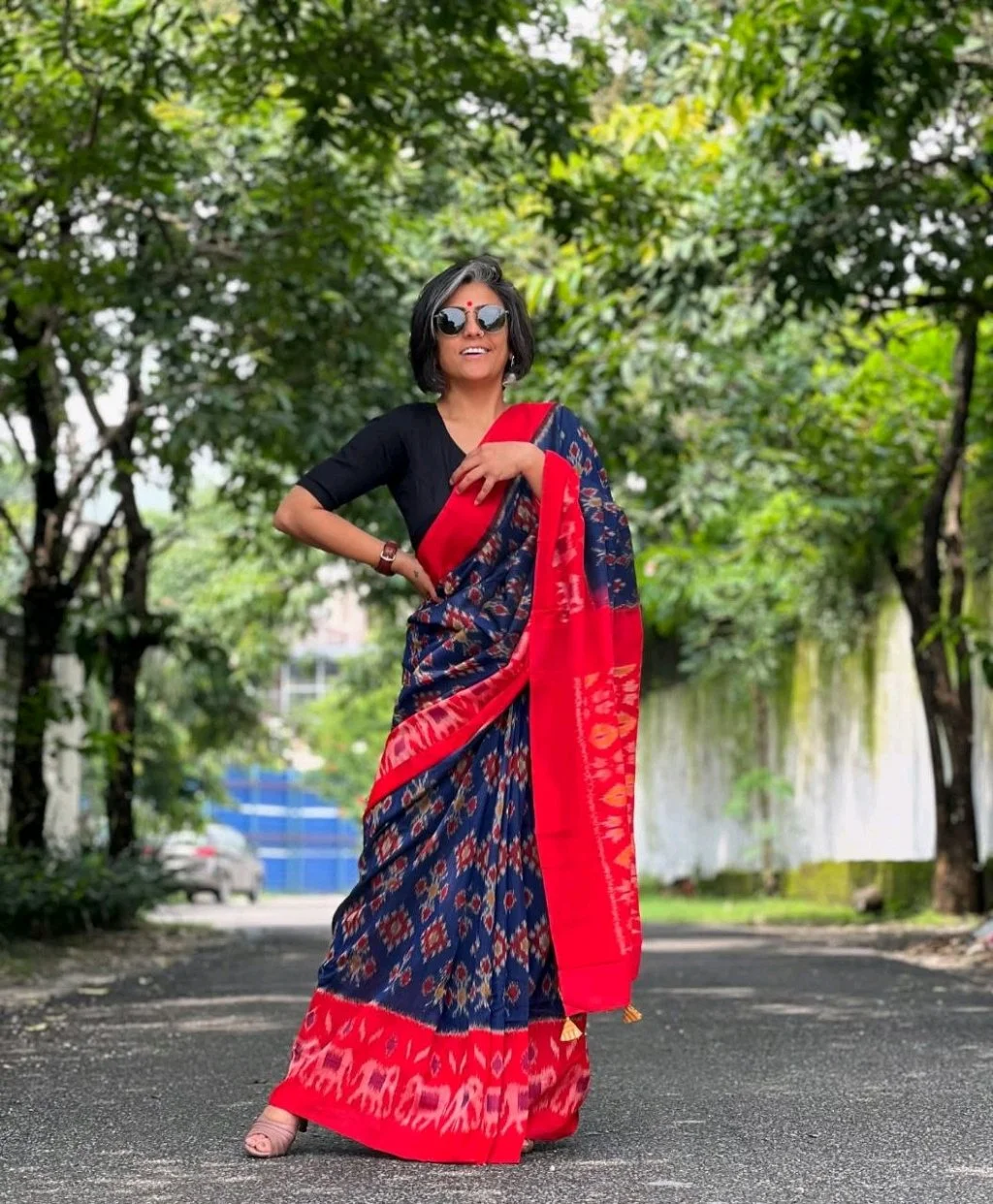 Ikkat Print Pute Lenin Cotton Saree 5
